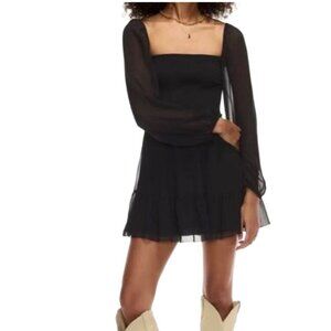 Aritzia Wilfred Tempest Black Mini Dress Sz M Babydoll Bohemian